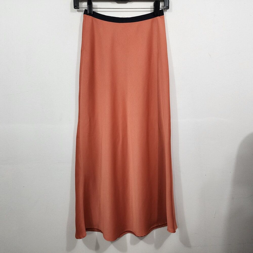 A Loves A Dillard's Long Pull-on Satin Maxi Skirt Rust Orange A-line Womens XS - Picture 2 of 16